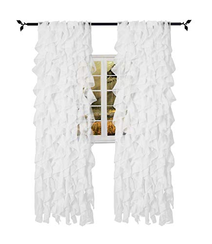 Seibeh Tex Cascade Farmhouse Shabby Chic durchscheinender Voile vertikal gerüscht Wasserfallfenster für Schlafzimmer Wohnzimmer Vorhang Panel 2 Paneele (weiß, 127 x 213 cm) von Seibeh Tex