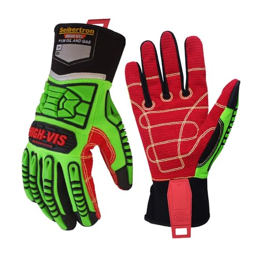Seibertron HIGH-VIS HDC5 Schnittschutzklasse 5 Deckhand Schlagfestes Arbeitshandschuhe Montagehandschuhe Öl und Gas Sicherheit Handschuhe Dornensichere und Stichfeste Gartenhandschuhe XS von Seibertron