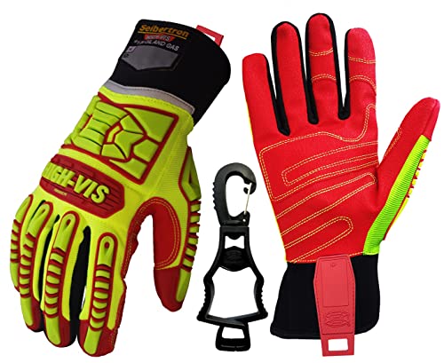 Seibertron HIGH-VIS HRIG Anti Impact Work Gloves Hi-Vis Oil and Gas Water Resistant Safety Heavy Duty Utility Mechanic Rigger Glove CE EN388 4132 XL mit 1 schwarzen Handschuhclip von Seibertron