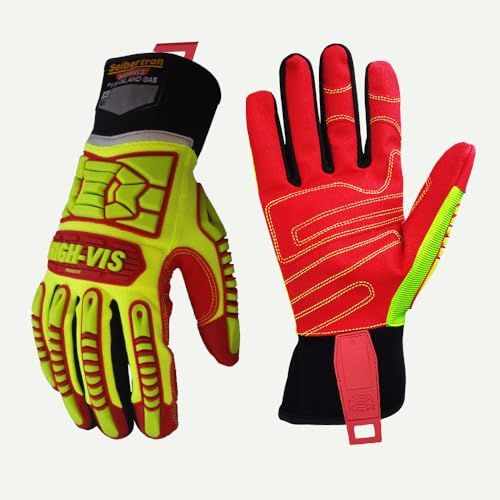 Seibertron HIGH-VIS HRIG Impact Schlagschutz Ölbeständiger Sicherheit Rutschfeste General Utility Rigger Handschuhe für Gartenarbeit Handwerker Sport im Wasser Tauchen Segeln Surfen XL von Seibertron