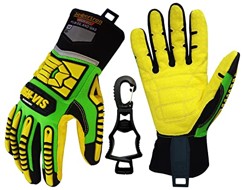 Seibertron HIGH-VIS SDXC5 Mechanics Cut5 Impact Cut Puncture Resistant Gloves Oil and Gas/Oilfield Safety Gloves CE EN388 4543 L mit 1 schwarzen Handschuhclip von Seibertron