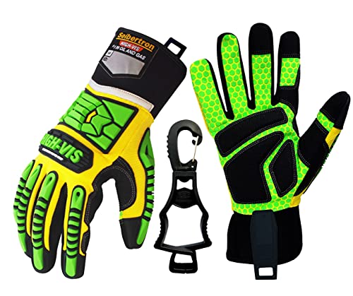 Seibertron HIGH-VIS SDXG2 Dexterity Super Grip GEL Oil & Gas Anti-Vibration Impact Protection Safety Gloves CE EN388 4131 S mit 1 schwarzen Handschuhclip von Seibertron