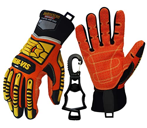 Seibertron High-Vis SDX2 Resistant Reducing Anti-Impact Mechanics Heavy Duty Safety Rescue Gloves CE EN388 4232 XL mit 1 schwarzen Handschuhclip von Seibertron