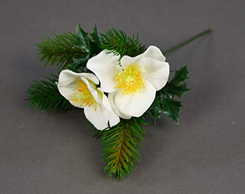 Seidenblumen Roß 12 Stück Christrosen- Tannenpick 22cm weiß PM künstliche Christrose Helleborus Blumen Kunstblumen Tannenzweig von Seidenblumen Roß