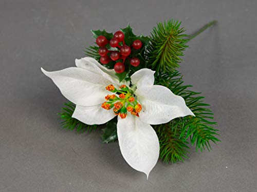 12 Stück Weihnachtsstern- Beeren- Tannenpick 22cm weiß PM künstliche Tanne Blumen Kunstblumen Tannen von Seidenblumen Roß