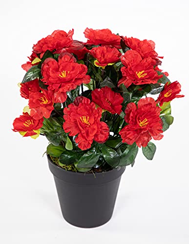 Seidenblumen Roß Azalee 24cm rot im Topf LA Kunstpflanzen Kunstblumen künstliche Blumen Pflanzen von Seidenblumen Roß