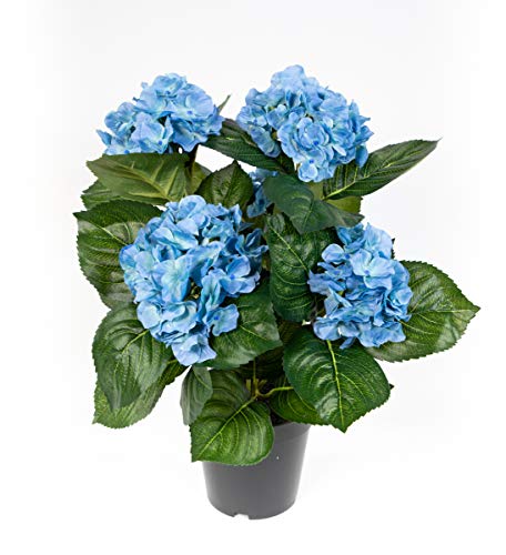 Hortensienbusch Deluxe 42cm blau im Topf LM Kunstpflanzen Kunstblumen künstliche Pflanzen Blumen Hortensie von Seidenblumen Roß