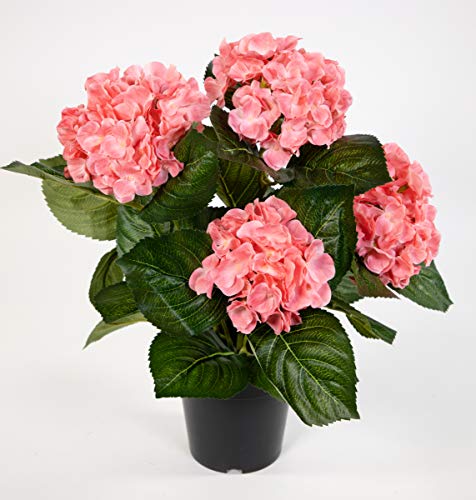 Hortensienbusch Deluxe 42cm rosa-pink im Topf LM Kunstpflanzen Kunstblumen künstliche Pflanzen Blumen Hortensie von Seidenblumen Roß