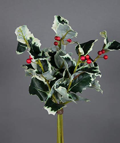 Ilexbund mit 6 Zweigen 30cm grün-weiß JA Kunstpflanzen künstlicher Ilex Zweig Ilexbusch von Seidenblumen Roß