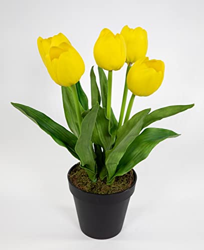 Seidenblumen Roß Künstliche Tulpen PU Real Touch 36cm gelb im Topf ZF Kunstblumen künstliche Blumen Tulpen von Seidenblumen Roß