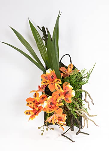 Orchideen Wandhänger 40x22cm orange GA künstliche Orchidee Blumen Kunstblumen von Seidenblumen Roß
