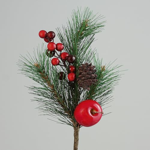 Seidenblumen Roß Apfel-Beeren-Zapfen-Kiefernzweig 32cm DP Kunstpflanzen künstlicher Zweig von Seidenblumen Roß