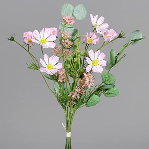 Seidenblumen Roß Cosmea Eukalyptus Bund 50cm rosa DP Kunstblumen künstliche Blumen Schmuckkörbchen von Seidenblumen Roß