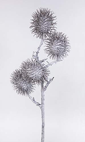 Seidenblumen Roß Distelzweig geeist 60cm DP Kunstzweig künstlicher Zweig mit Disteln EIS Schnee von Seidenblumen Roß