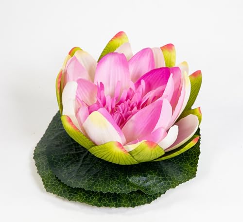 Seidenblumen Roß Lotusblüte/Seerose 17x15cm JA Kunstblumen künstliche Blumen Rose Schwimmrose Lotus Nymphaea (Lila-Weiß) von Seidenblumen Roß