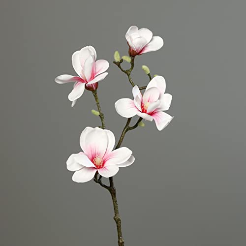 Seidenblumen Roß Magnolienzweig Real Touch 85x28cm weiß-rosa DP Kunstblumen künstliche Blumen Magnolie Magnolia von Seidenblumen Roß