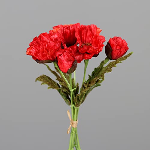 Seidenblumen Roß Mohnbund mit 5 Mohnblüten 36cm DP Kunstblumen künstliche Blumen künstlicher Mohn Papaver (Rot) von Seidenblumen Roß