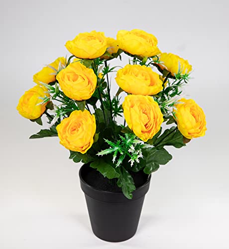 Seidenblumen Roß Ranunkelbusch 34cm gelb im Topf JA Kunstpflanzen Kunstblumen künstliche Ranunkel Blumen von Seidenblumen Roß