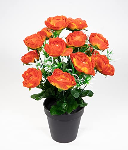 Seidenblumen Roß Ranunkelbusch 34cm orange im Topf JA Kunstpflanzen Kunstblumen künstliche Ranunkel Blumen von Seidenblumen Roß