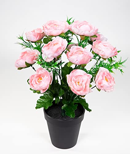 Seidenblumen Roß Ranunkelbusch 34cm rosa im Topf JA Kunstpflanzen Kunstblumen künstliche Ranunkel Blumen von Seidenblumen Roß