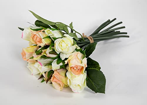 Seidenblumen Roß Rosenbouquet 30x20cm weiß-Peach mit 16 Blüten GA Kunstlbumen künstliche Rosen Rosenstrauß von Seidenblumen Roß