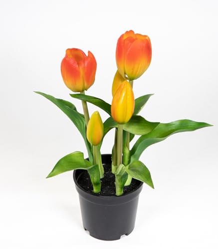 Seidenblumen Roß Tulpen Real Touch 24cm im Topf ZF Kunstpflanzen künstliche Pflanzen Tulpentopf (Orange) von Seidenblumen Roß