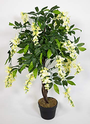 Seidenblumen Roß Wisteriabaum 90cm weiß-Creme ZJ Kunstbaum Kunstpflanzen künstlicher Baum Pflanze Goldregen Wisteria von Seidenblumen Roß