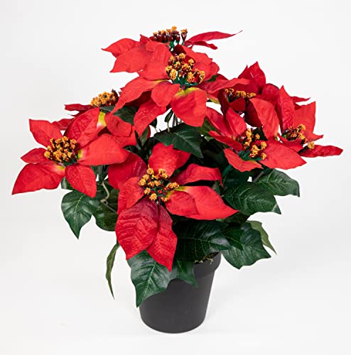 Seidenblumen Roß Weihnachtsstern 40cm rot mit 10 Blüten im Topf GA künstliche Blumen Pflanzen Kunstblumen Poinsettie von Seidenblumen Roß