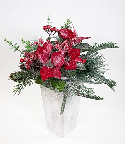 Weihnachtssternstrauß in geeister Optik 45x45cm rot GA künstlicher Strauß Poinsettie Kunstblumen (ohne Vase) von Seidenblumen Roß