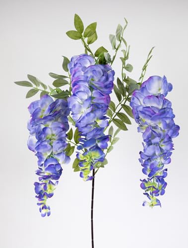 Wisteriazweig mit 3 großen Blütentrauben 75cm / 100cm JA Künstlicher Blauregen Glyzine Blumen Kunstblumen Seidenblumen Dekoblumen Wisteria (Lila) von Seidenblumen Roß