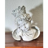 Büste Engel Mit Krone Statue Shabby Chick Vintage Weiß Groß Wohndeko Geschenk von SeidenblumenDesigns