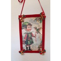 Weihnachten Türschild Aus Blech Motiv Wichtel Mit Kolibri von SeidenblumenDesigns