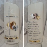 Hochzeitskerze Gold Silber Schräg Oval Oder Rund 25 X8 cm Reinweiss Taube Farblich Individuell. Herz Kreuz Wunschtext Hochzeitskerze Gold Silber Schräg Oval Oder Rund 25 X8 cm Reinweiss Taube Farblich Individuell. Herz Kreuz Wunschtext von Seifenfeeshop