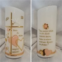 Hochzeitskerze Goldene Hochzeit Schräg Oval Oder Rund 25 X 8 cm Weiß Gold Taube Farblich Individuell. Herz Kreuz Wunschtext Apricot Hochzeitskerze Goldene Hochzeit Schräg Oval Oder Rund 25 X 8 cm Weiß Gold Taube Farblich Individuell. Herz Kreuz Wunschtext Apricot von Seifenfeeshop