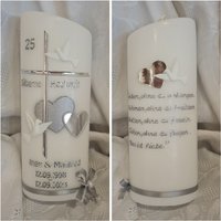 Hochzeitskerze Silberne Hochzeit Silber Schräg Oval Oder Rund 25 X8 cm Reinweiss Taube Farblich Individuell. Herz Kreuz Wunschtext von Seifenfeeshop