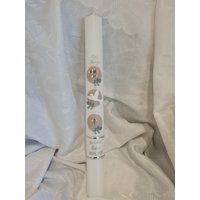Kommunionkerze Taufkerze 40 X 4, 5, 35 5 cm Silber Oder Gold Hellbraun Grün Weiss Vintage Name Datum Taube Kreuz Schlicht Modern von Seifenfeeshop
