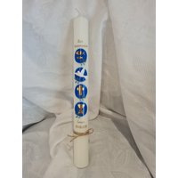 Kommunionkerze Taufkerze 40 X 4, 5, 35 5 cm Weiß Elfenbein Dunkelblau Gold Weiss Grün. Incl. Name Datum Zur Kommunion von Seifenfeeshop