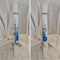 Kommunionkerze Taufkerze 40 X 4, 5 Oder 35 cm Weiss Elfenbein. Blau Mint Marmoriert. Fisch Kreuz Taube . Farblich Individuell von Seifenfeeshop