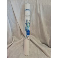 Kommunionkerze Taufkerze 40 X 4 cm 5 35 cmweiss Oder Elfenbein. Blau Mint Marmoriert. Fisch Kreuz Taube . Farblich Individuell von Seifenfeeshop