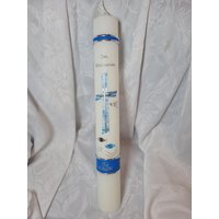Kommunionkerze Taufkerze 40X4 cm 40 X 5 Oder 35 Weiß Elfenbein Blau Silber Kreuz Fisch Taube von Seifenfeeshop
