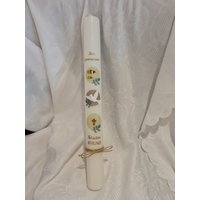 Kommunionkerze Taufkerze 40x4, 40x5, 35x5 cm Reinweiß Oder Elfenbein Hellbraun Grün Weiss Vintage Name Datum Taube Kreuz von Seifenfeeshop