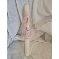 Kommunionkerze Taufkerze 40x4, 40x5, 35x5 cm Weiß Oder Elfenbein Rosa Gold Glitzer Kreuz Fisch Taube. Hintergrund Gerne Andersfarbig von Seifenfeeshop