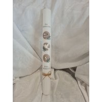 Kommunionkerze Taufkerze Elfenbein Oder Reinweiss 40 X 4 cm 5 35 Hellbraun Grün Weiss Vintage Name Datum Taube Kreuz von Seifenfeeshop