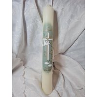Kommunionkerze Taufkerze Elfenbein Oder Reinweiss 40 X 4 cm 5 35 Salbeigrün Eukalyptusgrün Weiss Gold Name Datum Taube Kreuz von Seifenfeeshop