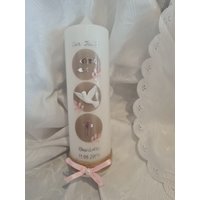 Taufkerze Reinweiss 25 X 7 cm Rund Taupe Rosa Silber Name Taufdatum Farblich Individuell. Wunschtext Psalm Taufspruch von Seifenfeeshop