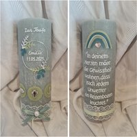 Taufkerze Rustik 190 X 68 Mm Grün Weiss Silber Smaragdgrün Anker Herz Taube Name Datum Wunschtext Psalm Taufspruch von Seifenfeeshop
