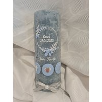 Taufkerze Rustik 190 X 68 Mm Hellblau Weiss Silver Anker Herze Fisch Kreuz Taube von Seifenfeeshop
