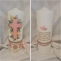 Taufkerze Schräg Oval Oder Rund 25 X 8 cm Reinweiss Gold Rosa Salbei Taupe Grün Wunschtext Taufspruch Oder Psalm Auf Der Rückseite von Seifenfeeshop