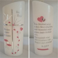 Taufkerze Schräg Oval Oder Rund 25 X 8 cm Reinweiss Silber Rosa Pink Wunschtext Taufspruch Psalm Auf Rückseite. Farblich Individuell von Seifenfeeshop