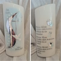 Taufkerze Schräg Oval Oder Rund 25 X8 cm Reinweiss Silber Hellblau Mit Wunschtext Taufspruch Psalm Auf Der Rückseite. Auch in Rosa von Seifenfeeshop